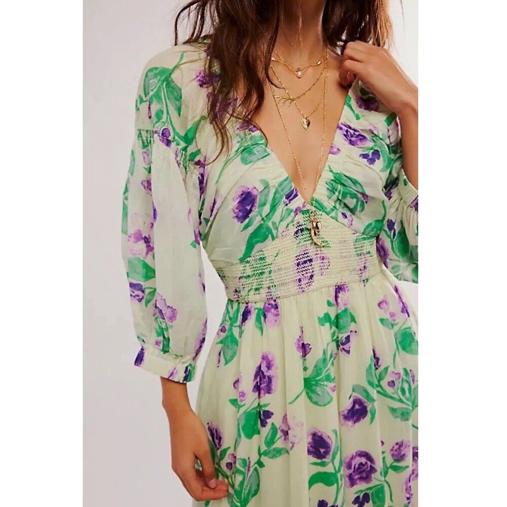 Free People Maxi Dress Women Boho A Golden Hour Green Floral Preppy Sz XS NWT